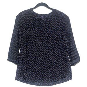 NYDJ Not Your Daughters Jeans Blouse Top Size Petite Large Black Multicolor